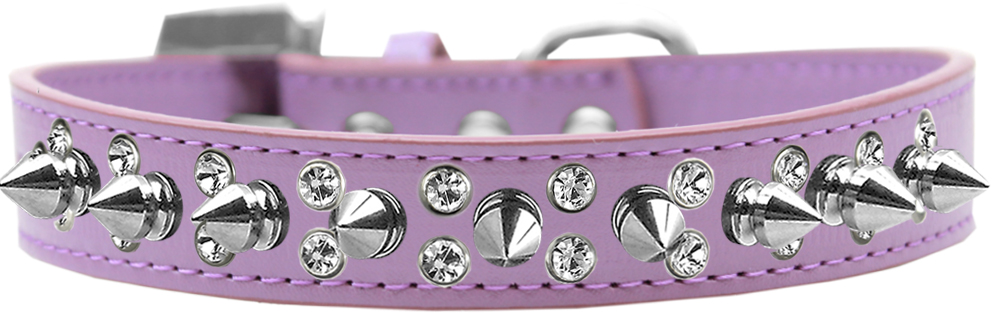 Double Crystal and Silver Spikes Dog Collar Lavender Size 16